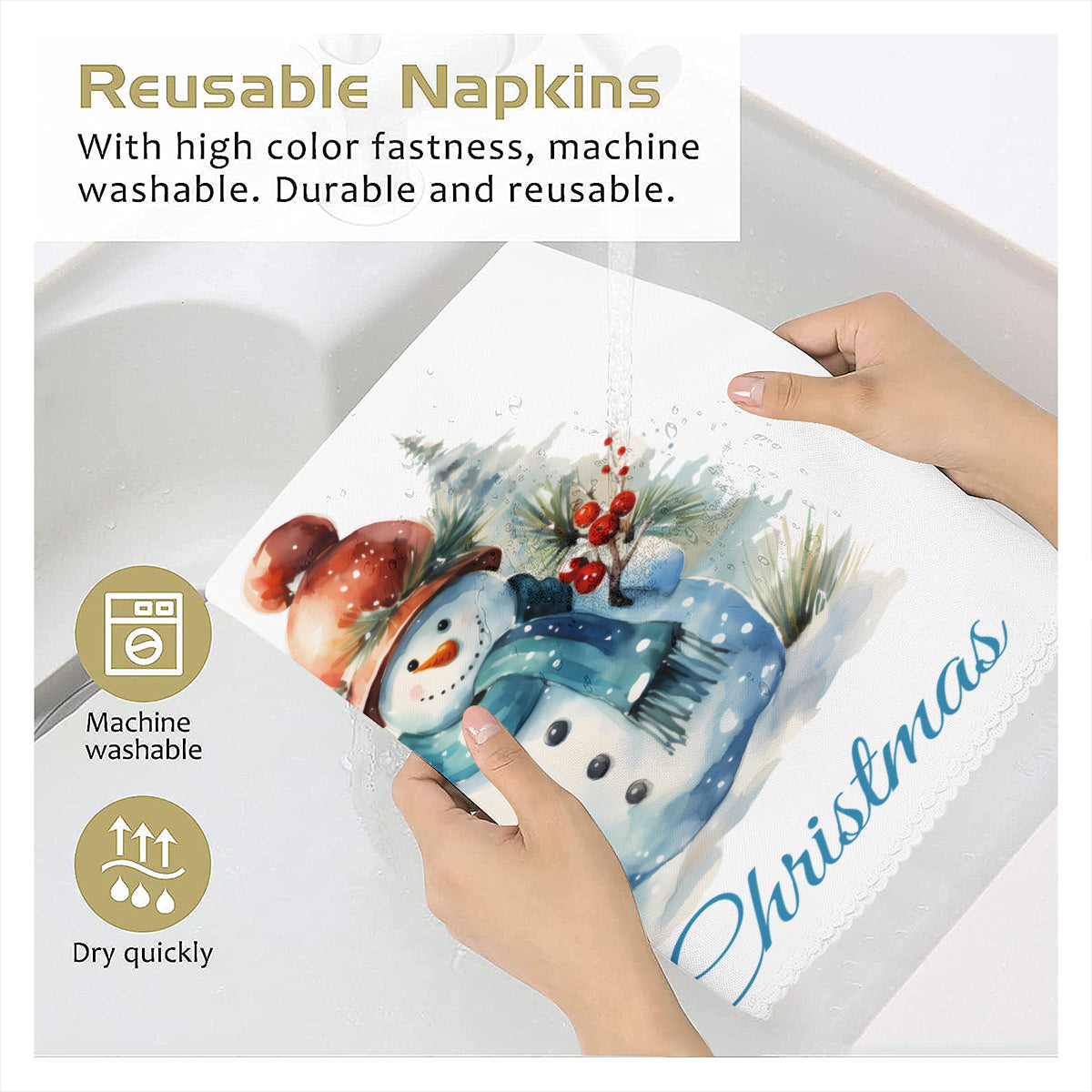 Napkin Fabric| Polyester - Snowman Christmas