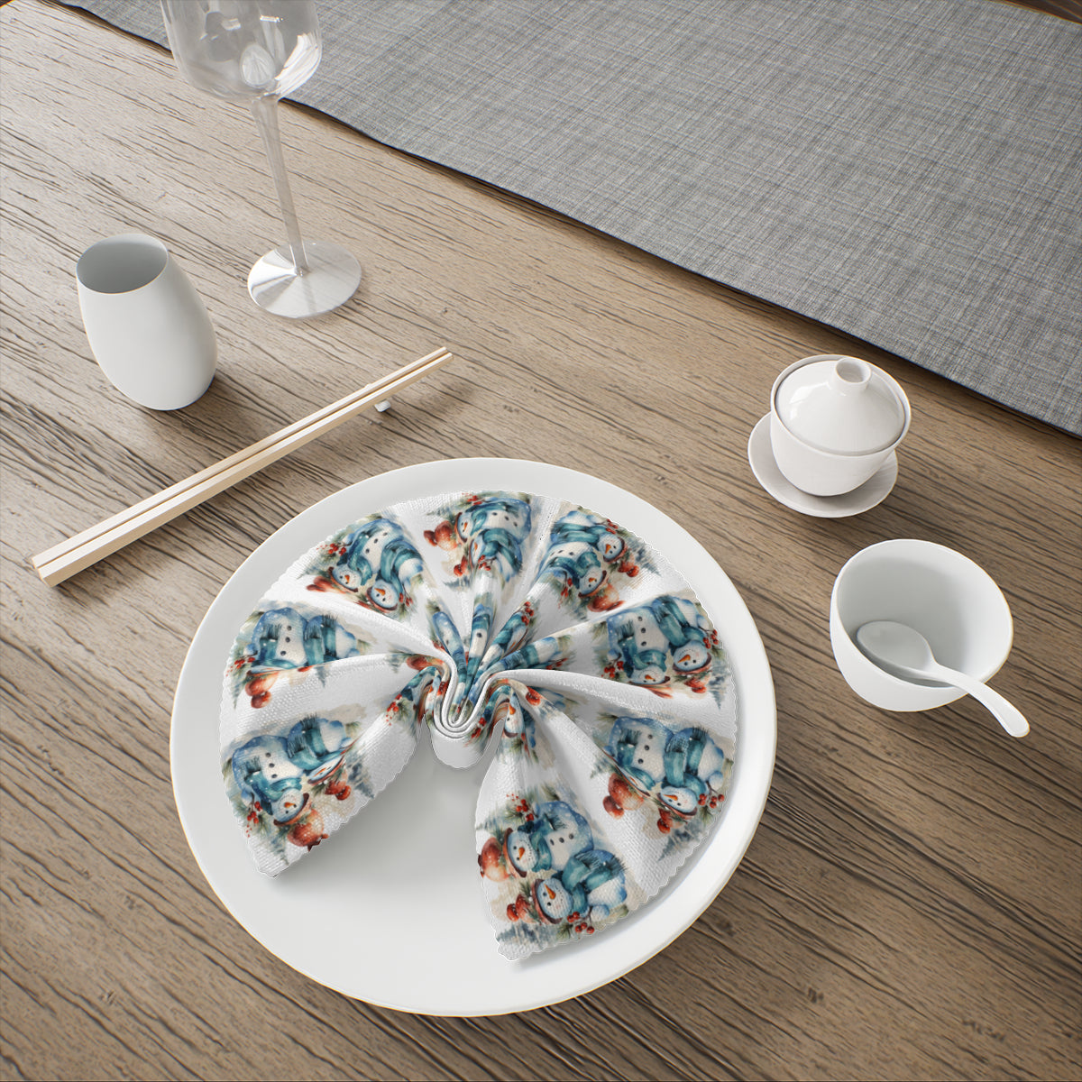 Napkin Fabric| Polyester - Snowman Christmas