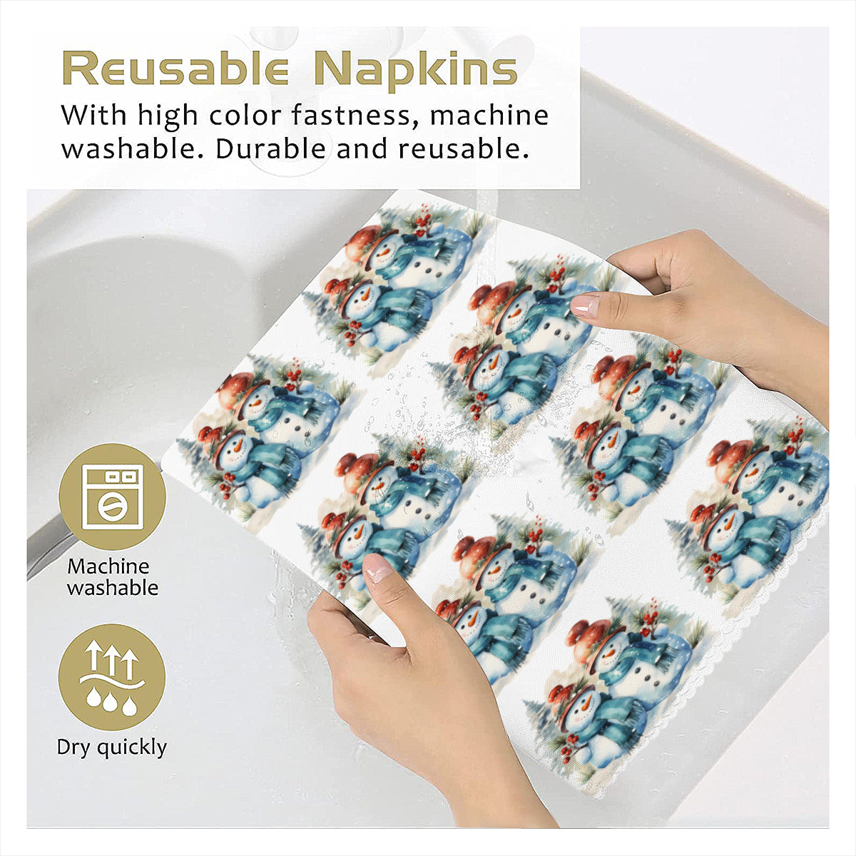 Napkin Fabric| Polyester - Snowman Christmas