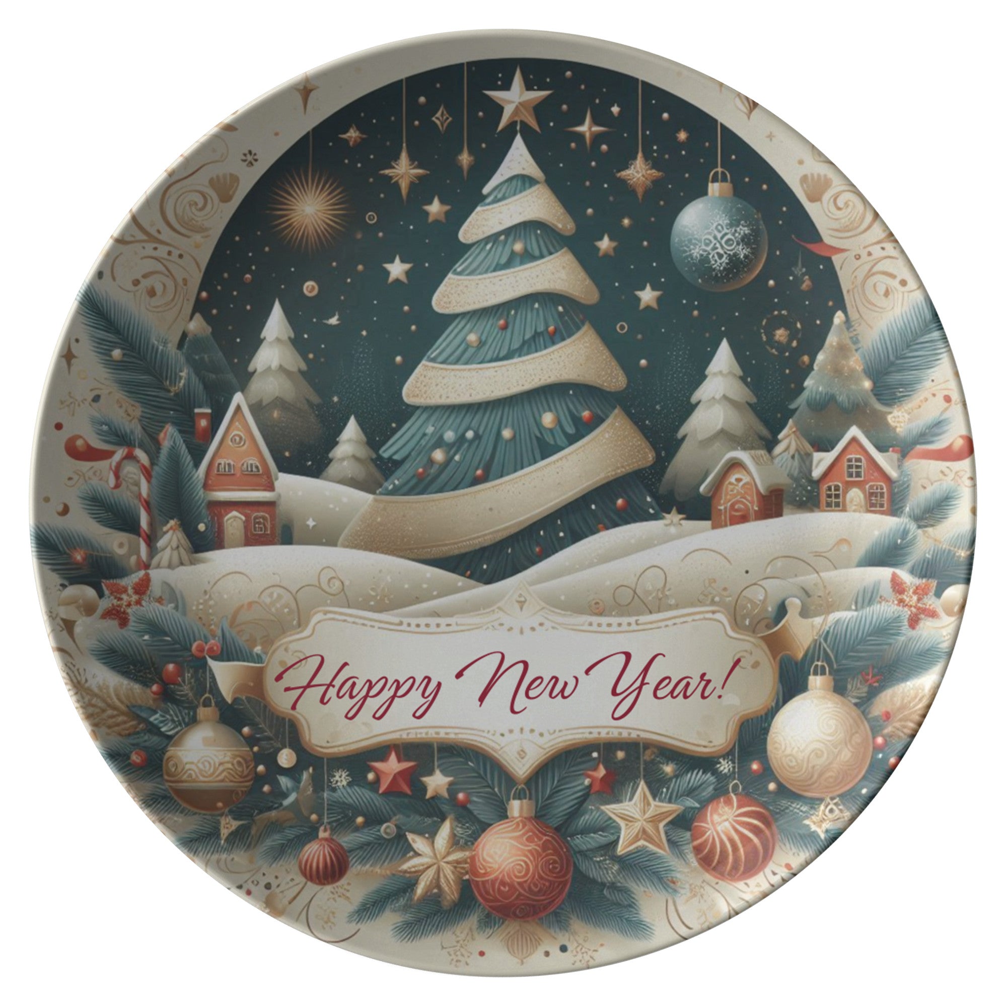 Happy New Year Serving Plate, Party Table Decor, Festive Dinner Dish, Year-End Celebration Display