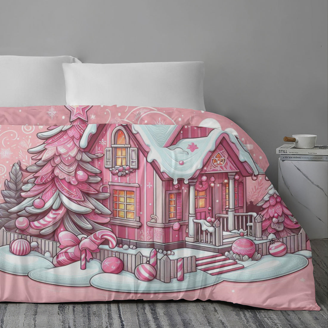 Christmas House Pink Bedding Four-piece Set