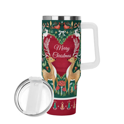 Personalized 40oz Stainless Steel Tumbler Gift With White Handle and Straw