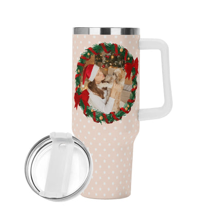 Personalized 40oz Stainless Steel Tumbler Gift With White Handle and Straw