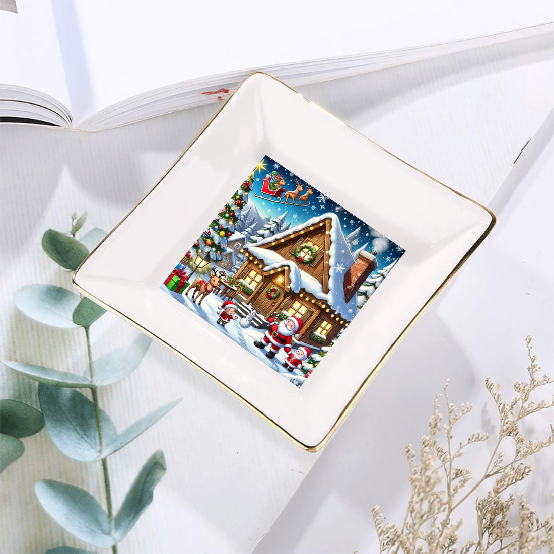 Custom Ceramic Square Dinner Plates Appetizer Plates 1 Pcs ,2 Pcs, 4 Pcs Christmas decoration