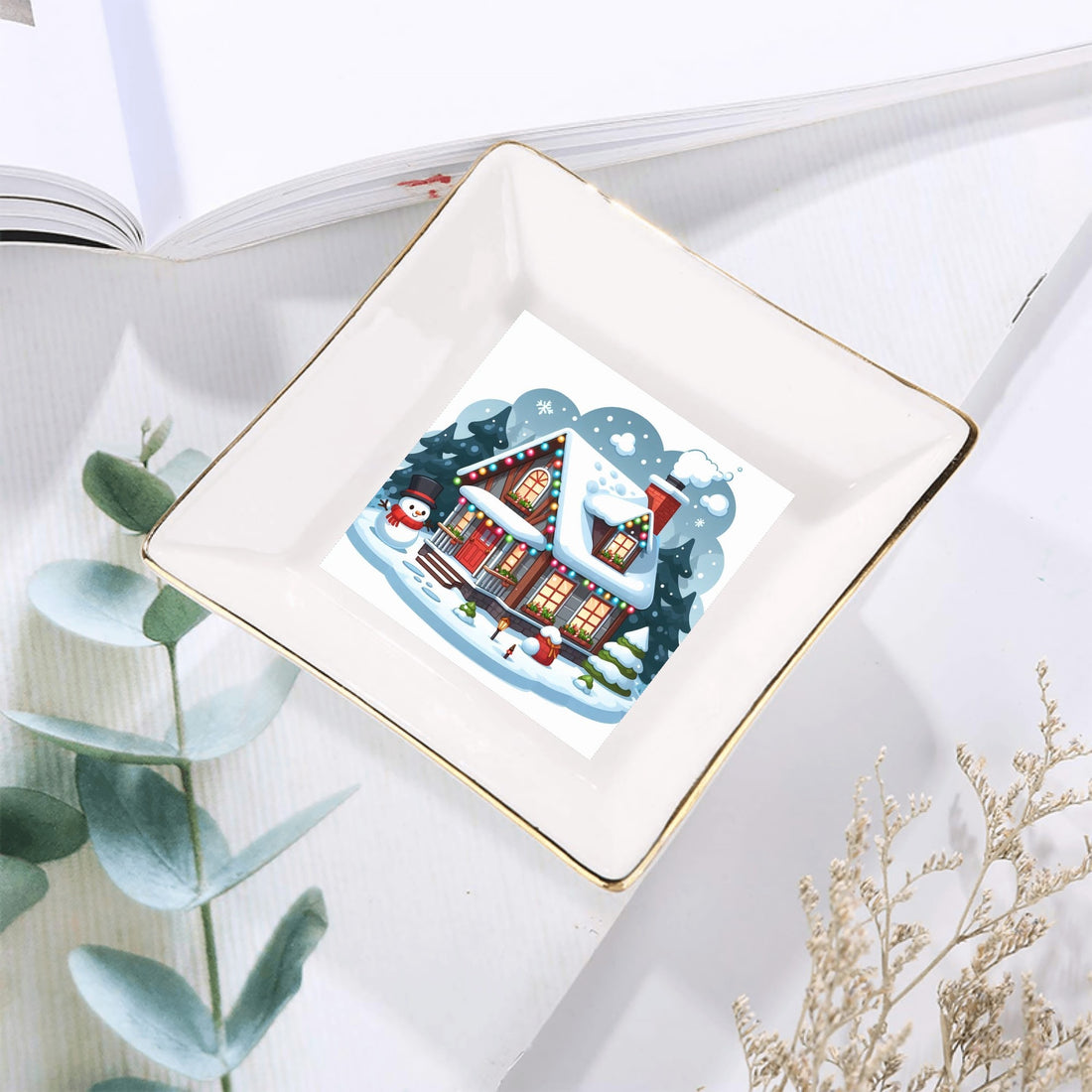 Custom Ceramic Square Dinner Plates Appetizer Plates 1 Pcs ,2 Pcs, 4 Pcs Christmas decoration