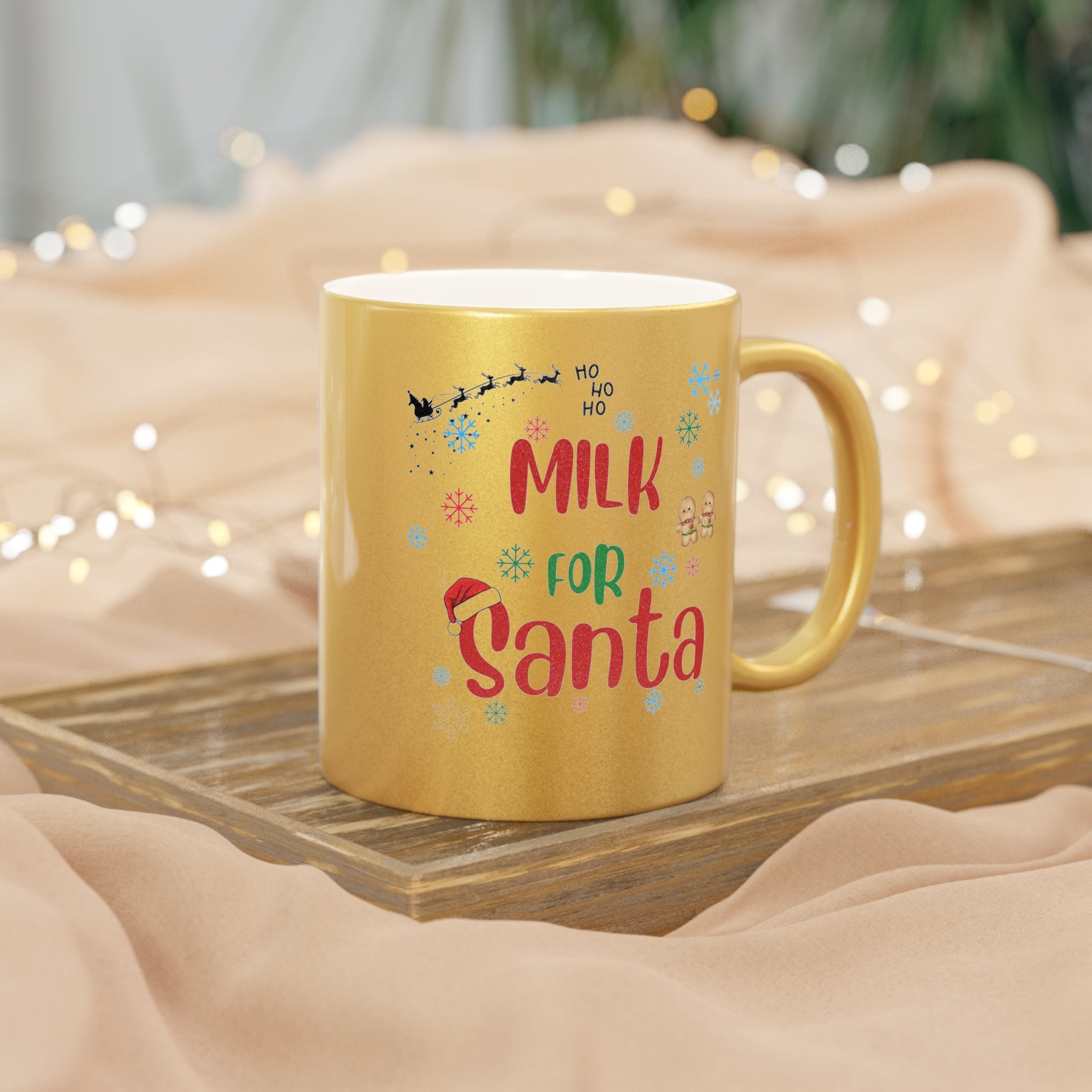 Metallic Mug, Santa Milk Mug, Christmas Gift, Silver Gold Mug, Holiday Mug, Festive Drinkware, Kitchen Decor