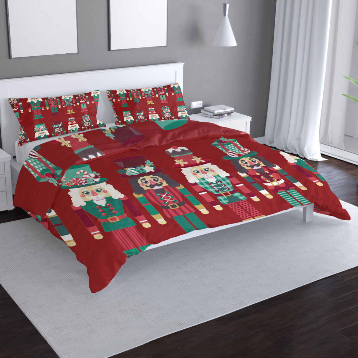 Multi-Size Printed Duvet Cover 3-Piece Set (Double-Sided Printing)｜ Polyester - Nutcrackers - White / 79x90 Inch - ChristmasLoving.Shop