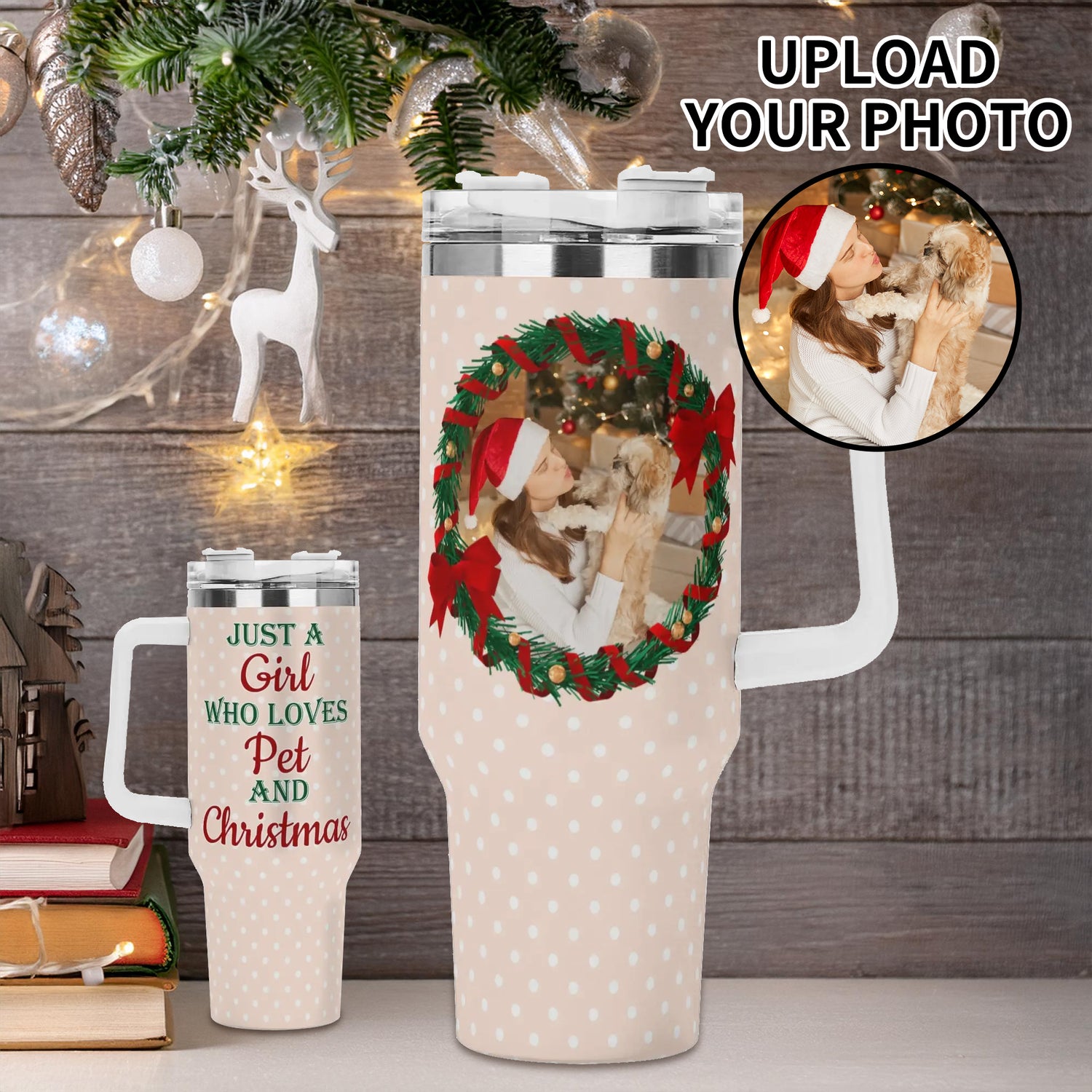 Personalized 40oz Stainless Steel Tumbler Gift With White Handle and Straw