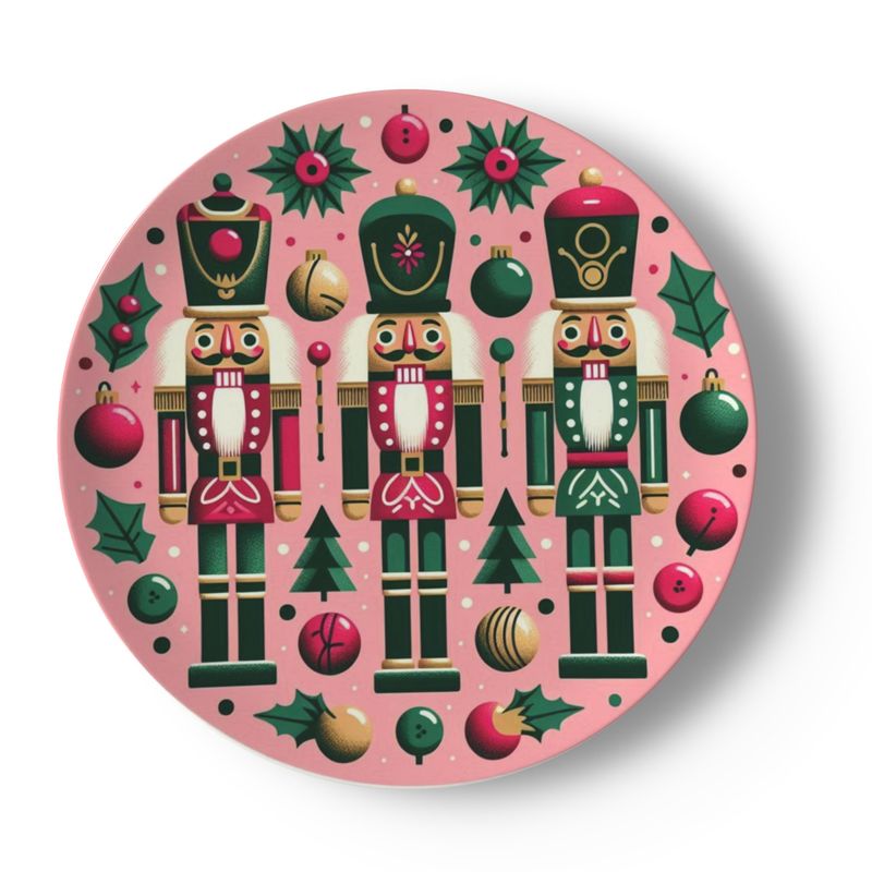 Christmas China Plates Nutcrackers on Pink