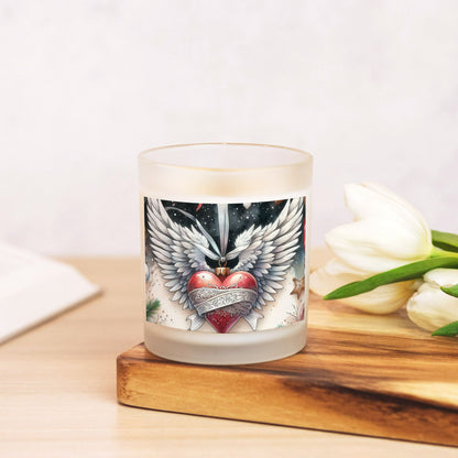 Angel Wings Christmas Candle Frosted Glass (Hand Poured 11 oz)