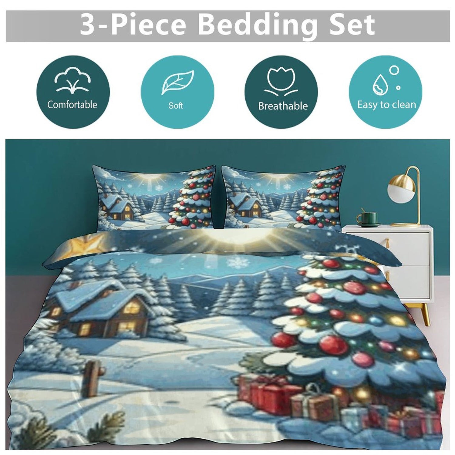 3-Piece Bedding Set-90&quot;x90&quot;/ 229x229cm (Dual-sided Printing)