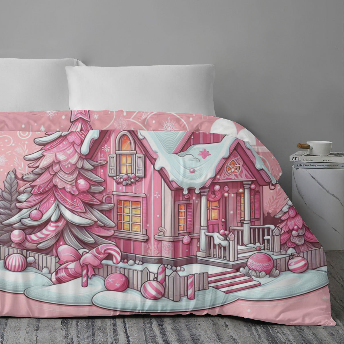 Quilt Cover Four-Piece Set (Double-Sided Printing) | Polyester - pink h1