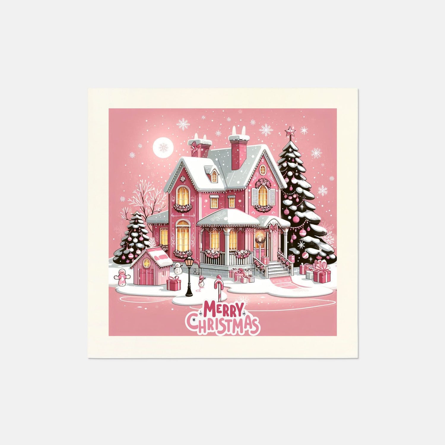 Luncheon Napkin (QTY 100)Pink Christmas House Merry Christmas