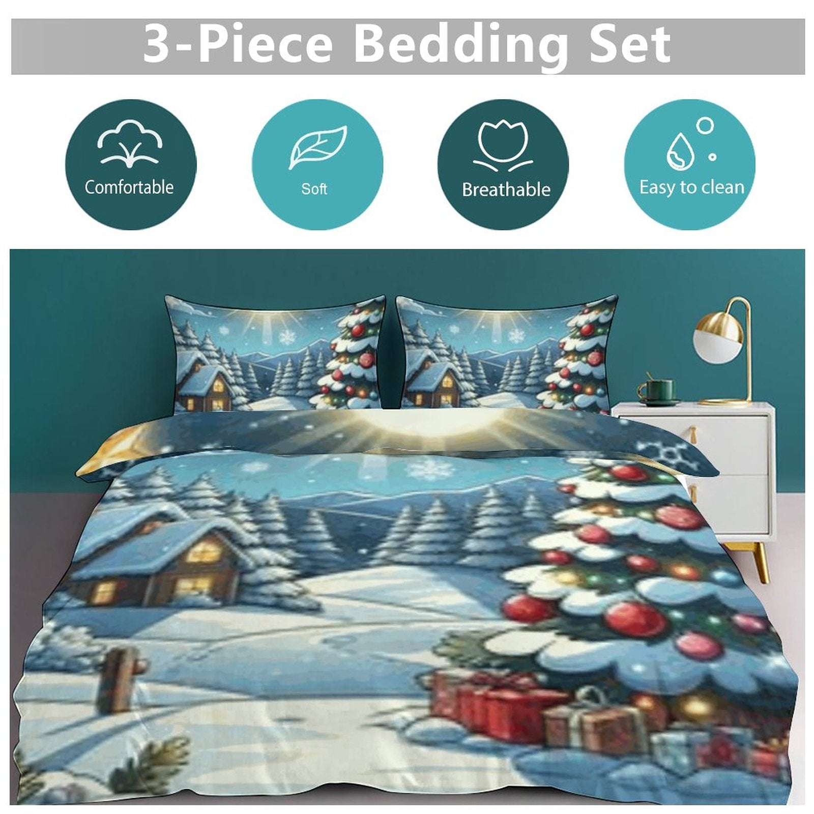 3-Piece Bedding Set-86&quot;×70&quot;/ 218×177cm (Dual-sidede Printing)