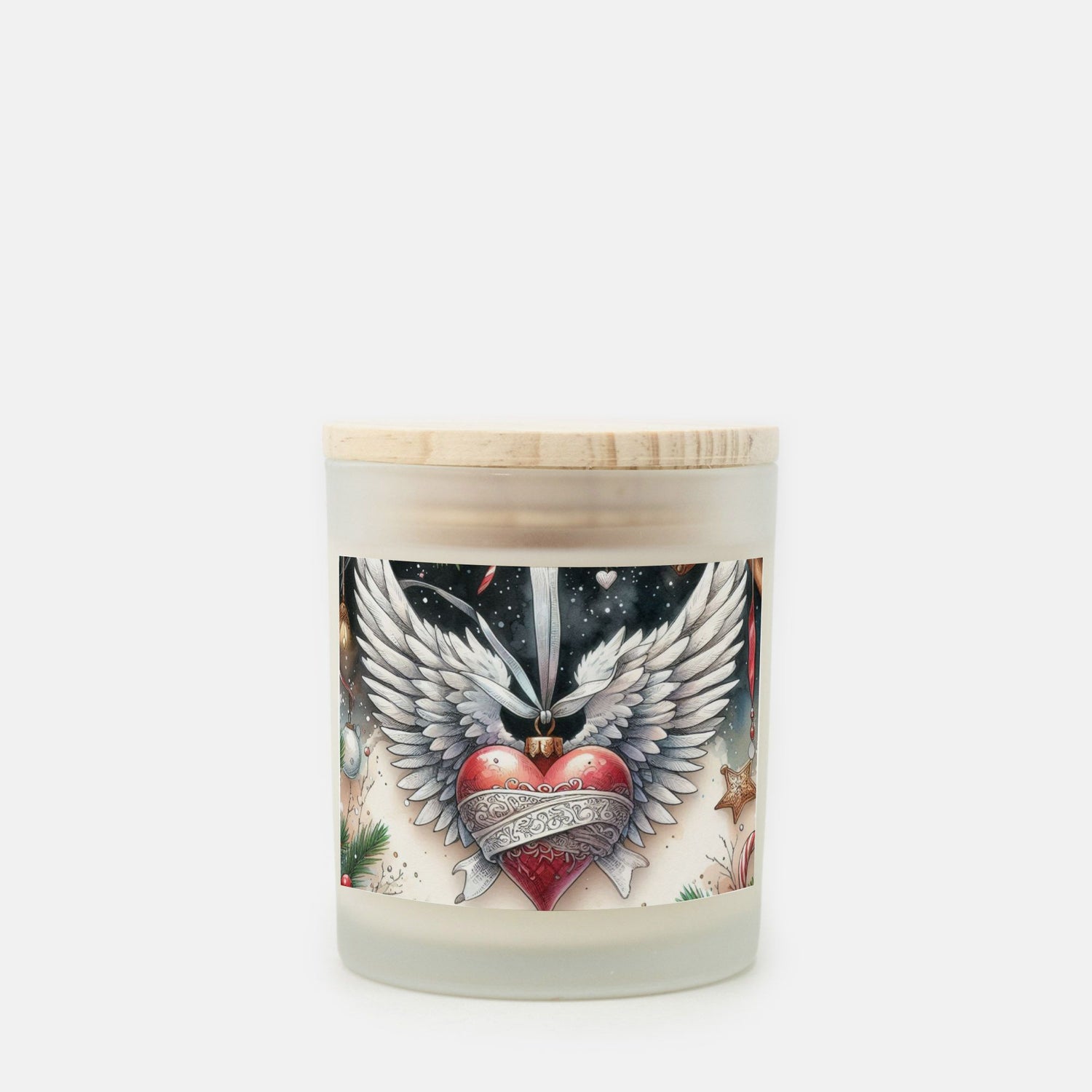 Angel Wings Christmas Candle Frosted Glass (Hand Poured 11 oz)