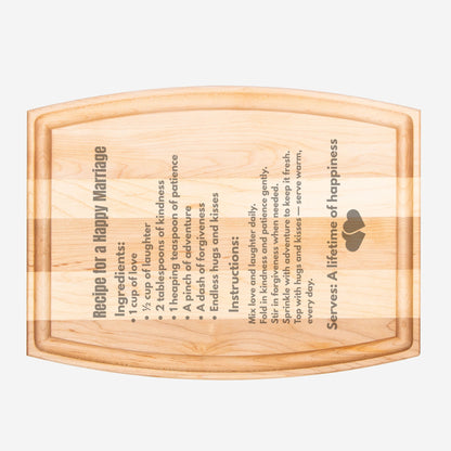 Recipe for a happy Marriage Arched Wood Cutting Board with Groove - 12&quot; x 9&quot;