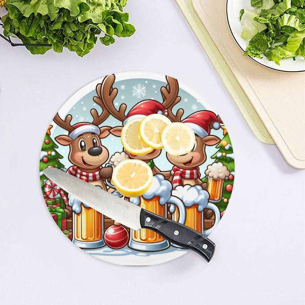 Funny Reindeers Christmas Tempered Glass Cutting Board