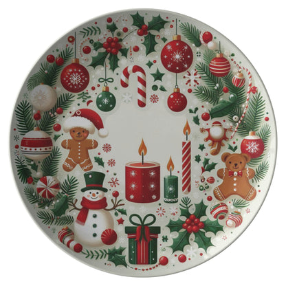 Christmas PlatePRODUCT INFORMATION10&quot; dinner plate manufactured from revolutionary polymer that is:

Microwave Safe
Oven Safe (250° up to 1 hour)
Dishwasher Safe
CPSC-Certified
FDAChristmasLoving.Shop