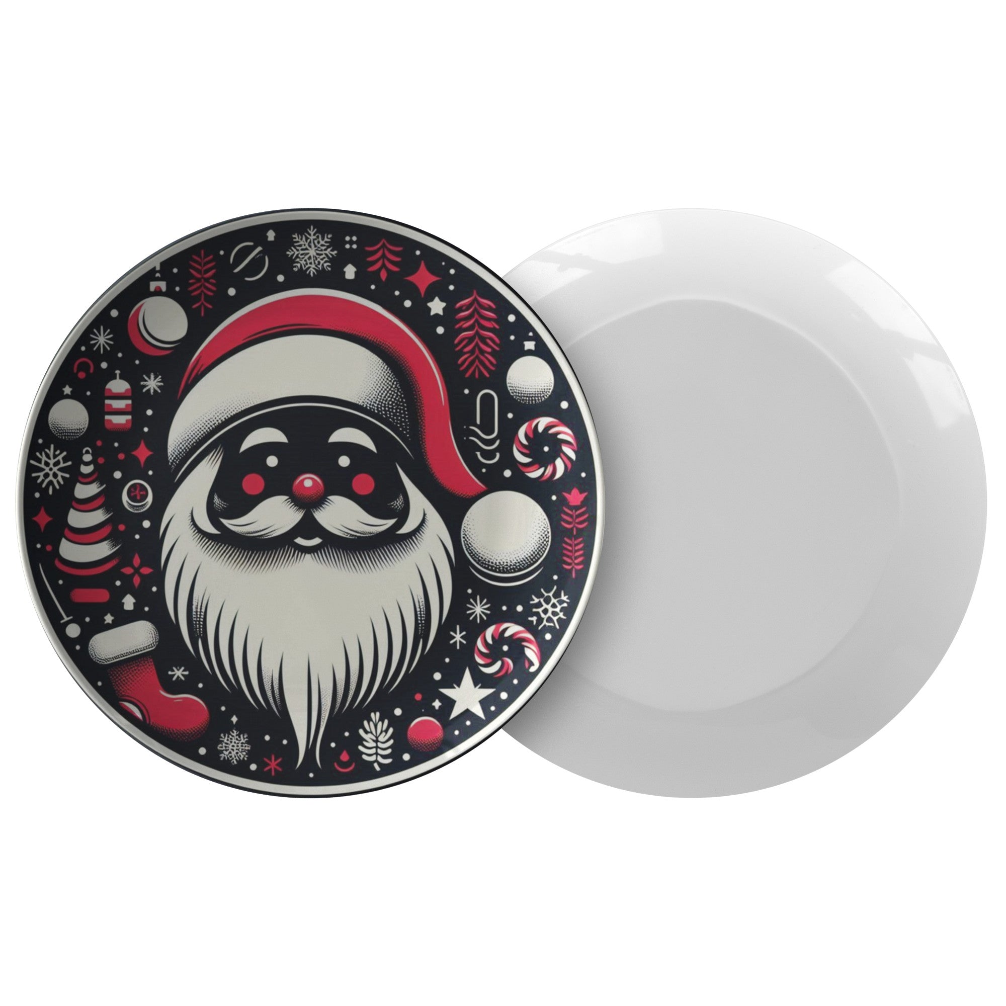 Christmas Plate Santa Claus on BlackPRODUCT INFORMATION10&quot; dinner plate manufactured from revolutionary polymer that is:

Microwave Safe
Oven Safe (250° up to 1 hour)
Dishwasher Safe
CPSC-Certified
FDAChristmasLoving.Shop