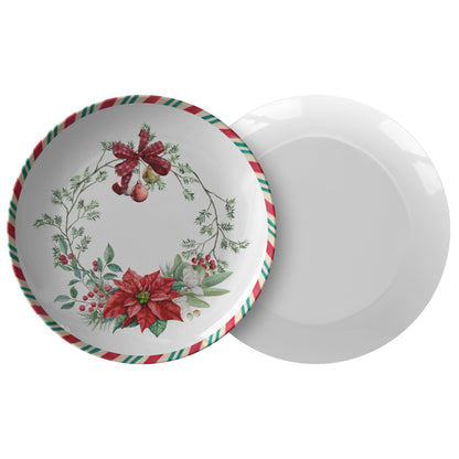 Christmas Plate Traditional Holiday Decor, Festive Dish, Seasonal TablPRODUCT INFORMATION10&quot; dinner plate manufactured from revolutionary polymer that is:

Microwave Safe
Oven Safe (250° up to 1 hour)
Dishwasher Safe
CPSC-Certified
FDAChristmasLoving.Shop