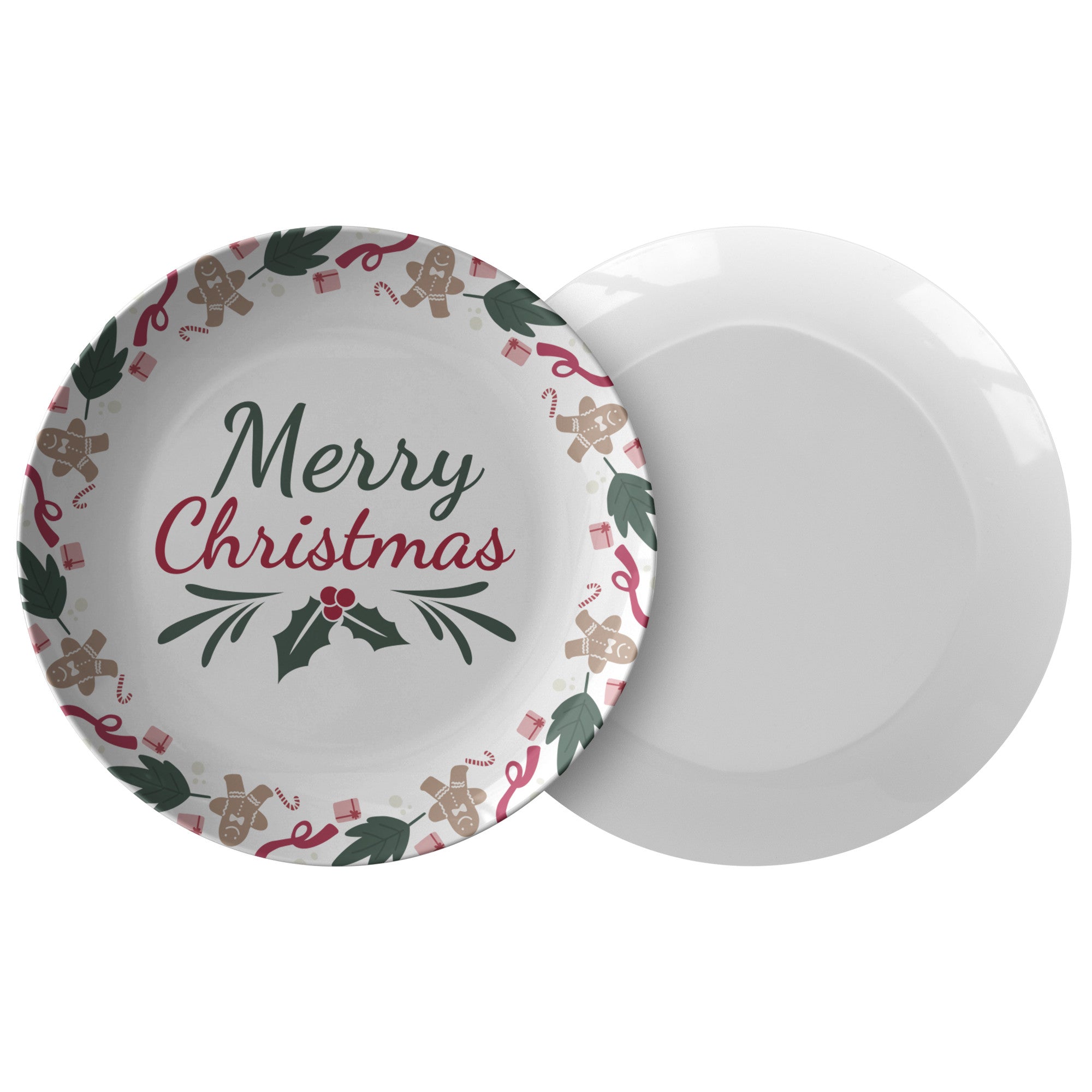 Christmas Plate with &quot;Merry Christmas&quot; Text, Festive Table Decor, HoliPRODUCT INFORMATION10&quot; dinner plate manufactured from revolutionary polymer that is:

Microwave Safe
Oven Safe (250° up to 1 hour)
Dishwasher Safe
CPSC-Certified
FDAChristmasLoving.Shop