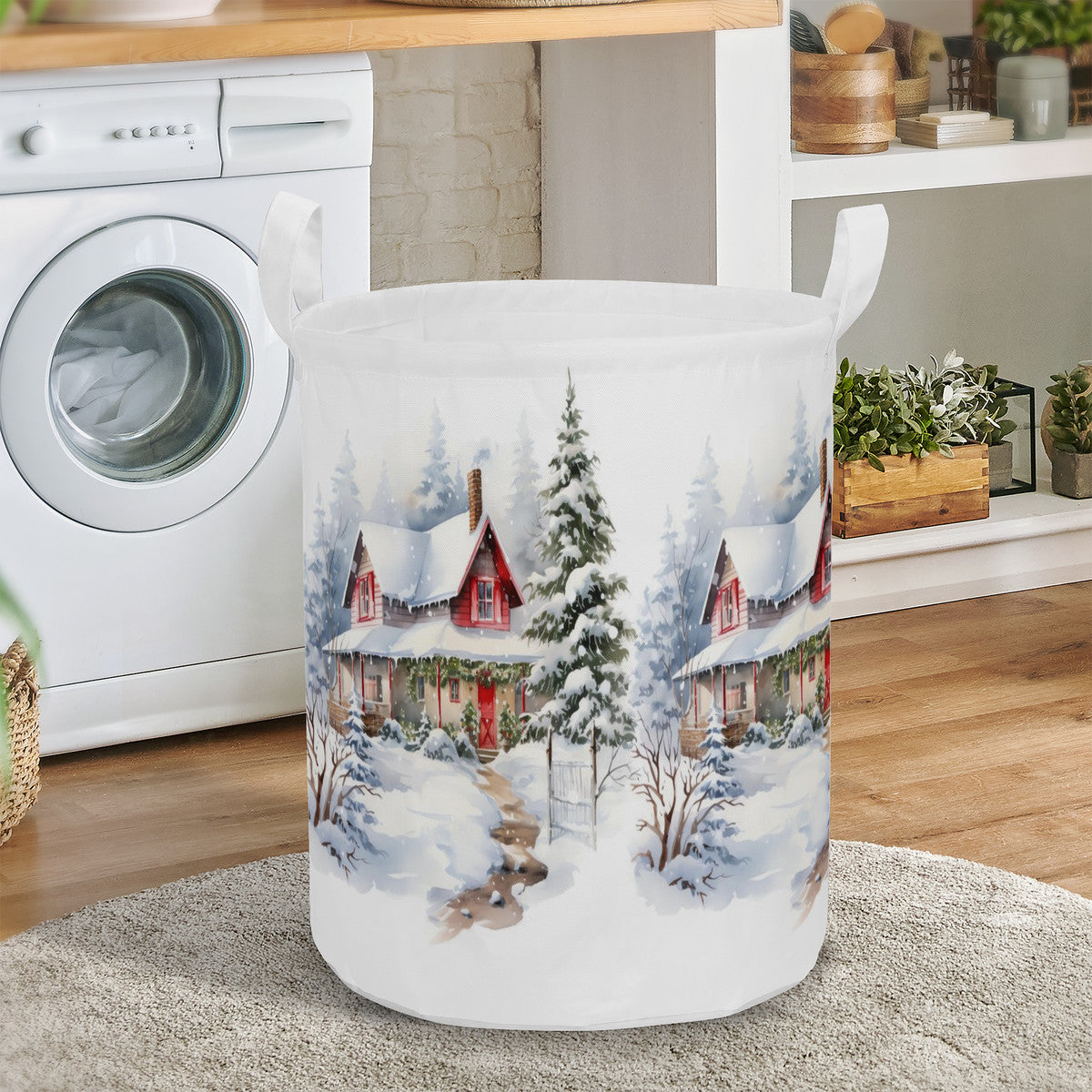 Round Laundry Basket Winter scene