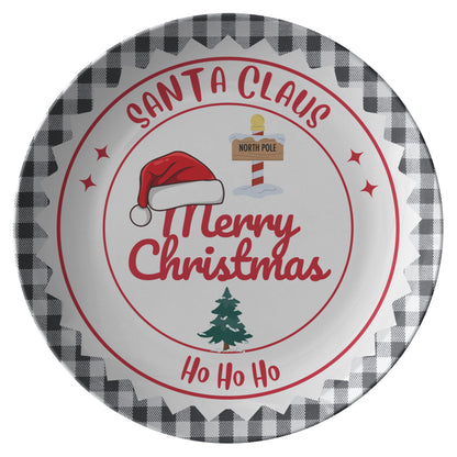 Festive Black &amp; White Plate with Vibrant Red &quot;Ho Ho Ho&quot; Santa Claus Design – Perfect for Holiday Gatherings
