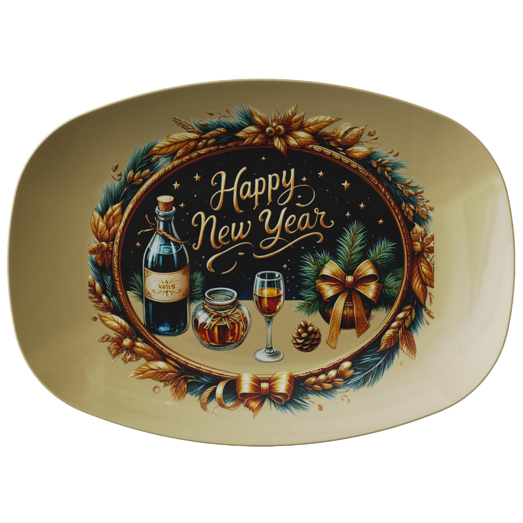 Happy New Year Platter, Party Serving Tray, Celebration Dish, Festive Table Decor, Holiday Serving Plate