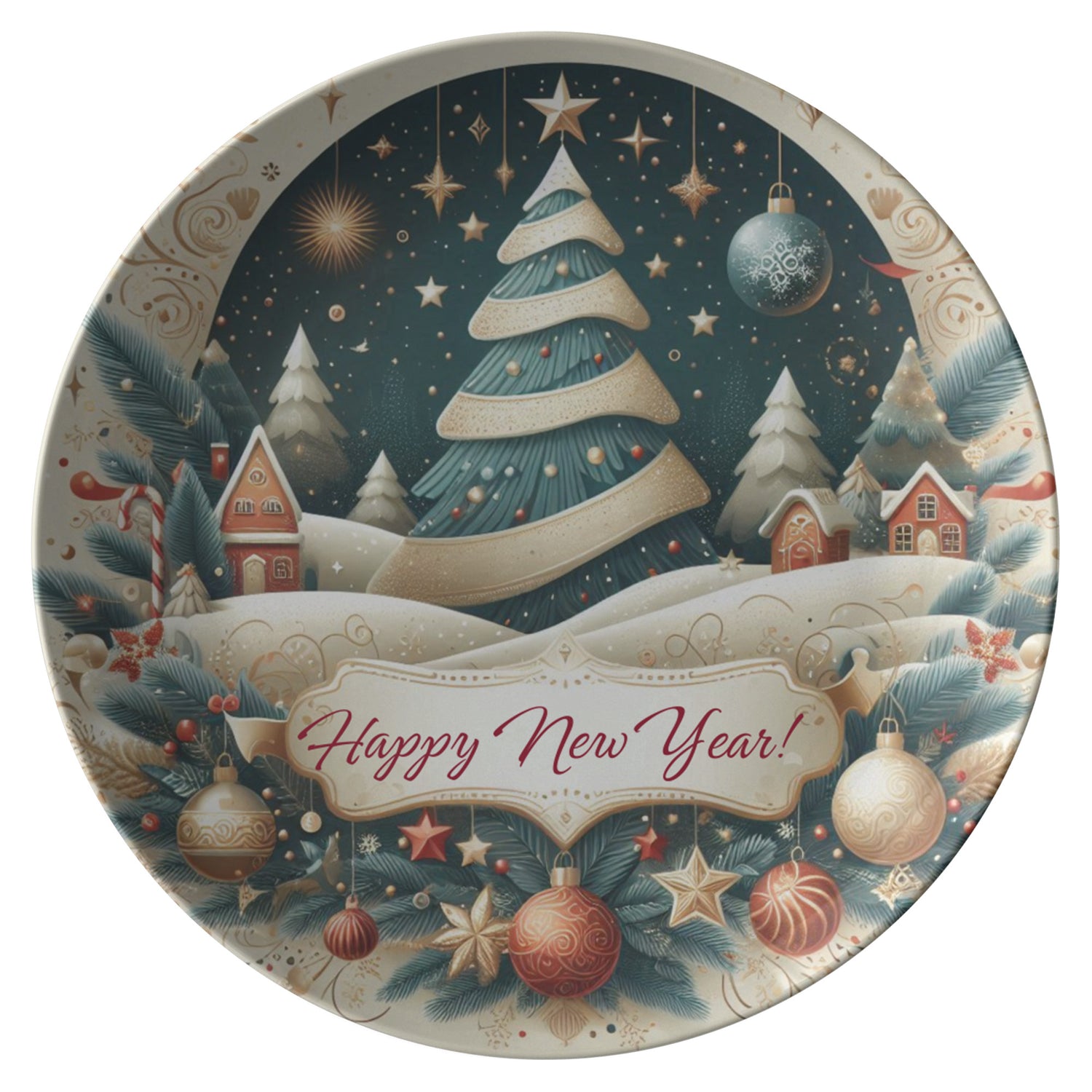 Happy New Year Serving Plate, Party Table Decor, Festive Dinner Dish, Year-End Celebration Display