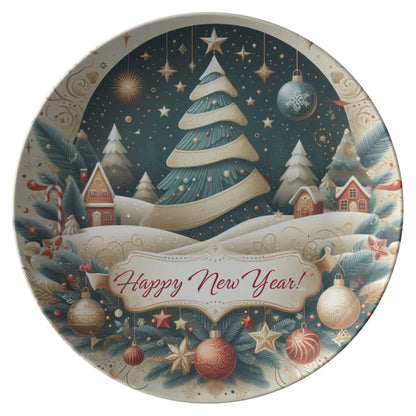 Happy New Year Serving Plate, Party Table Decor, Festive Dinner Dish, Year-End Celebration Display