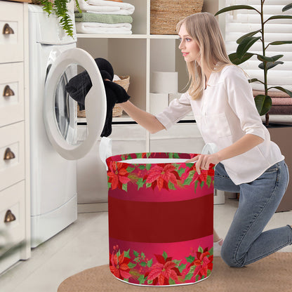 Round Laundry Basket Poinsettia Christmas