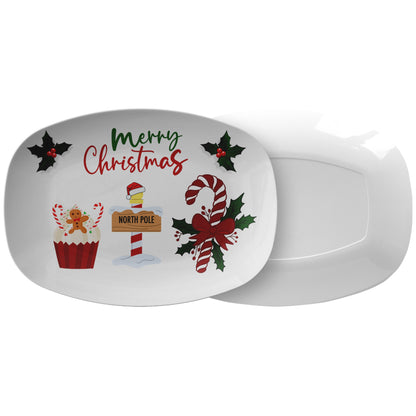 Merry Christmas Platter10x14&quot; serving platter manufactured from revolutionary polymer that is:
Microwave Safe
Oven Safe (250° up to 1 hour)
Dishwasher Safe
CPSC-Certified
FDA-Compliant forChristmasLoving.Shop