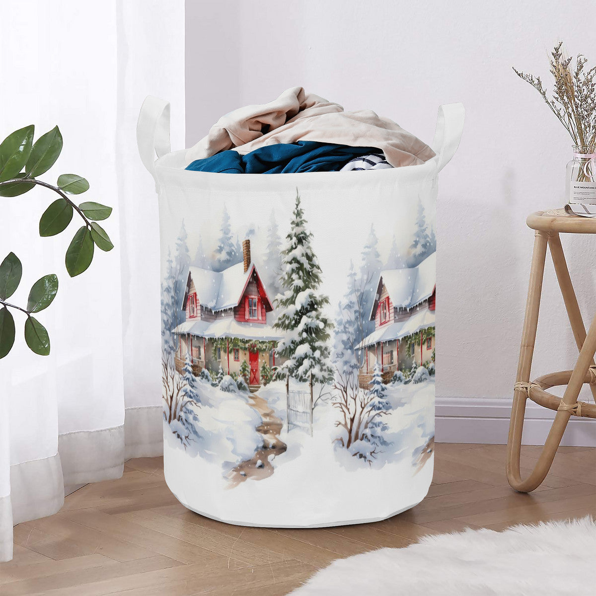 Round Laundry Basket Winter scene