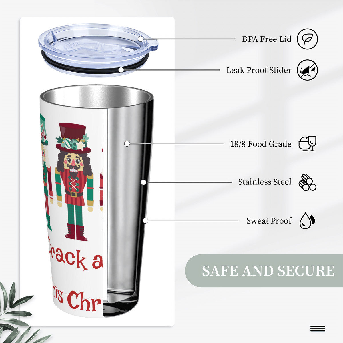 Stainless Steel Straw Lid Cup Crack a Smile this Christmas Nutcrackers decoration