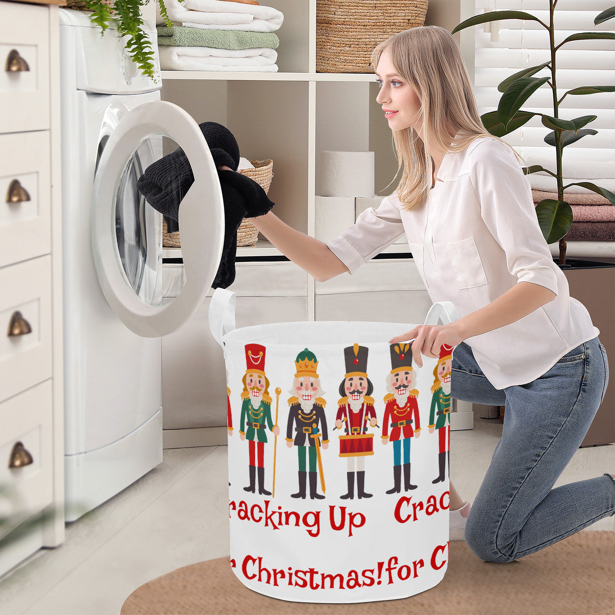 Round Laundry Basket Cracking up for Christmas Nutcrackers decoration