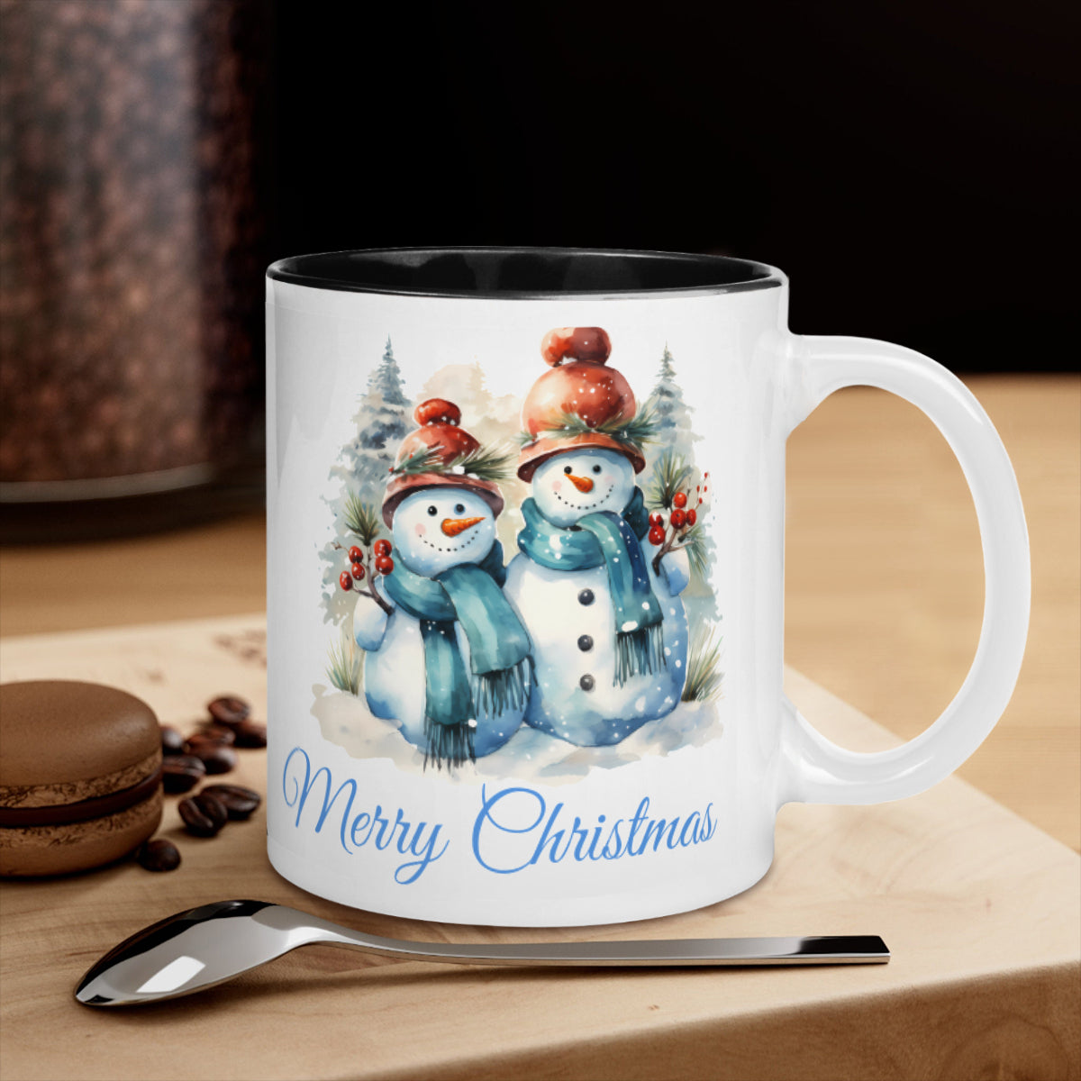 Personalized Internal Black Mug (325ml/11oz) | Ceramic - Snowman Christmas