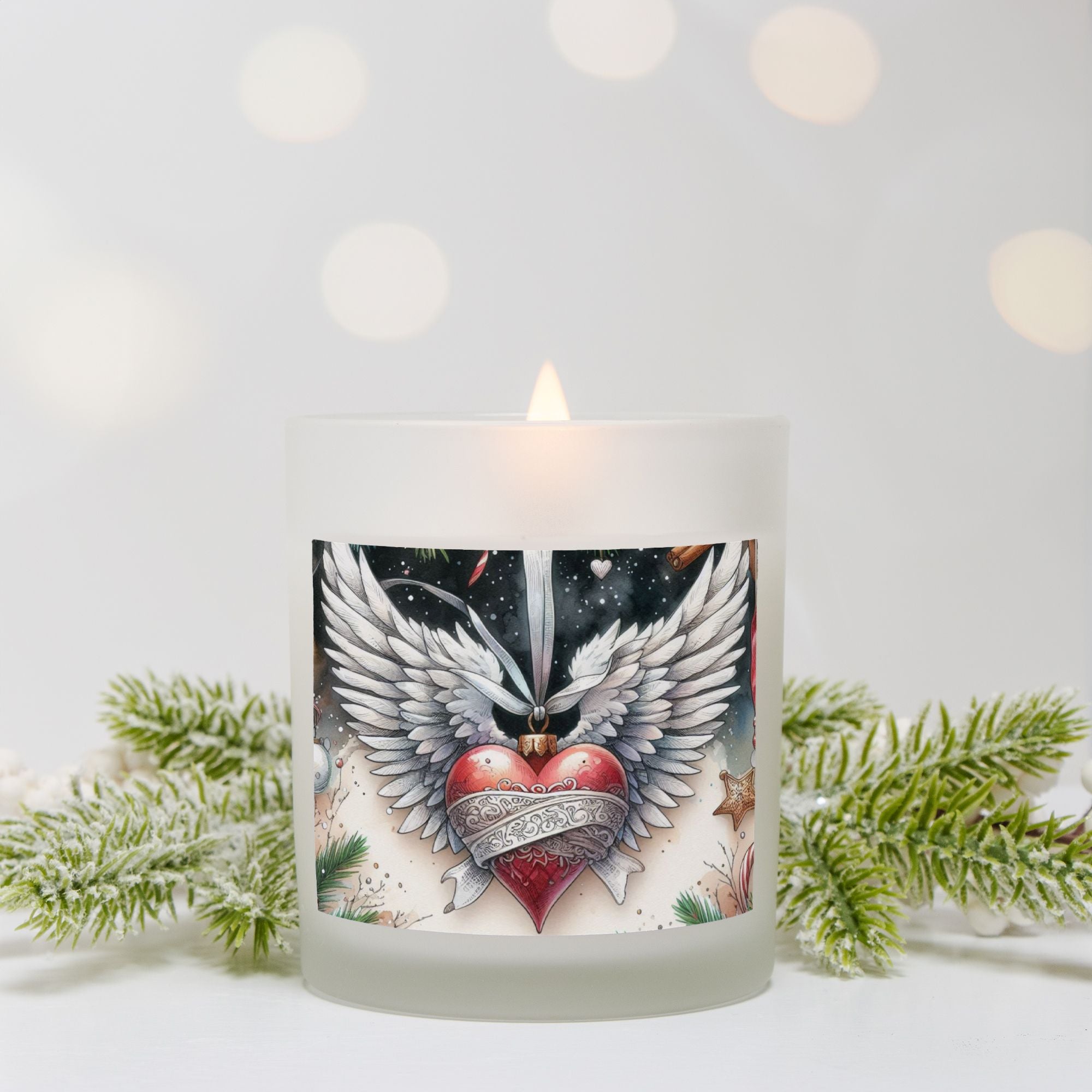 Angel Wings Christmas Candle Frosted Glass (Hand Poured 11 oz)