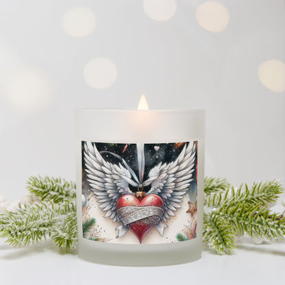 Angel Wings Christmas Candle Frosted Glass (Hand Poured 11 oz)