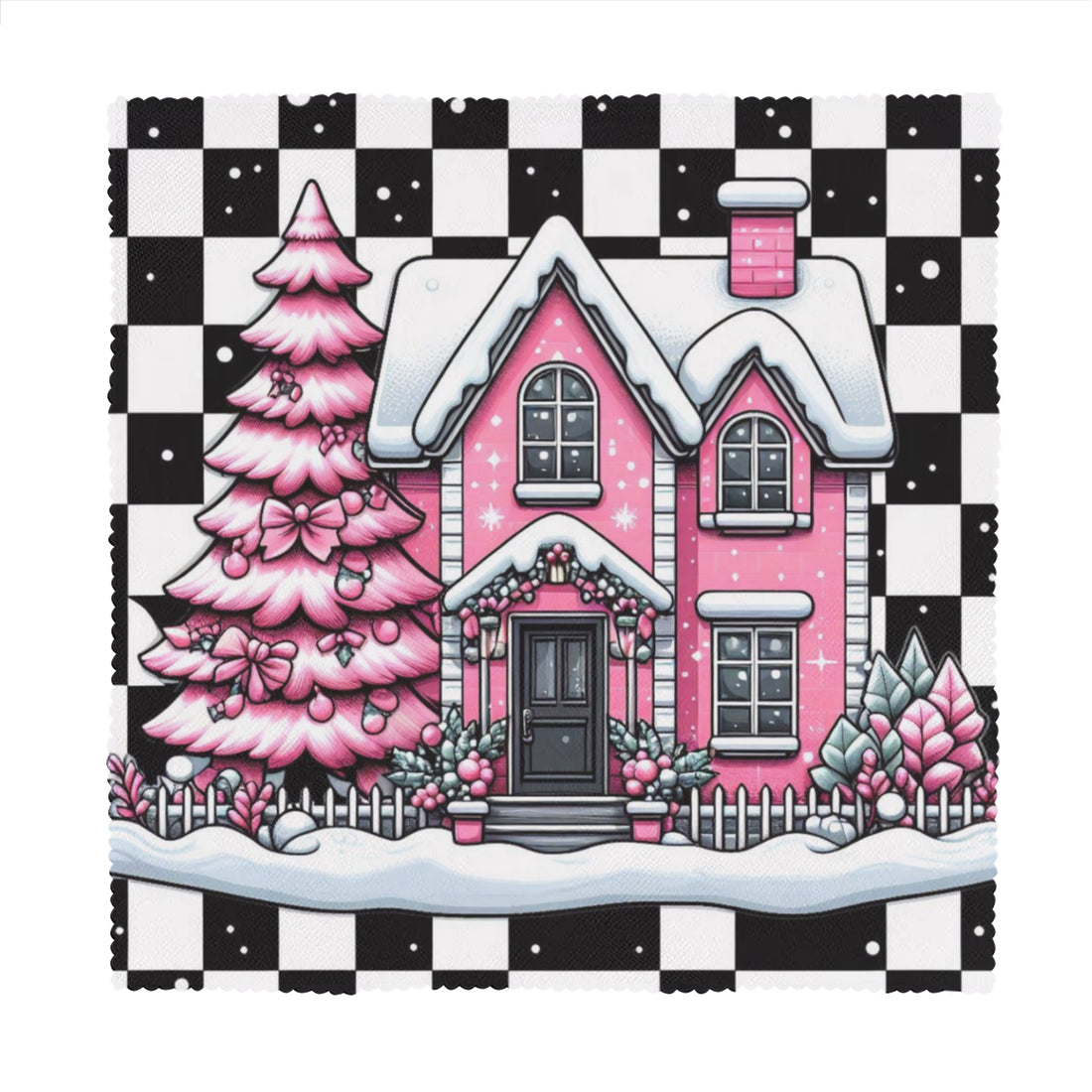 Pink Christmas House cloth Napkin