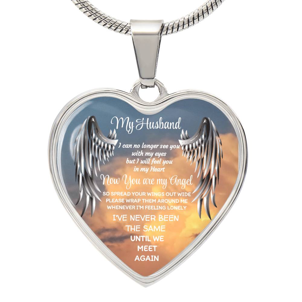 Luxury Heart pendant Necklace my Husband now you are my Angel