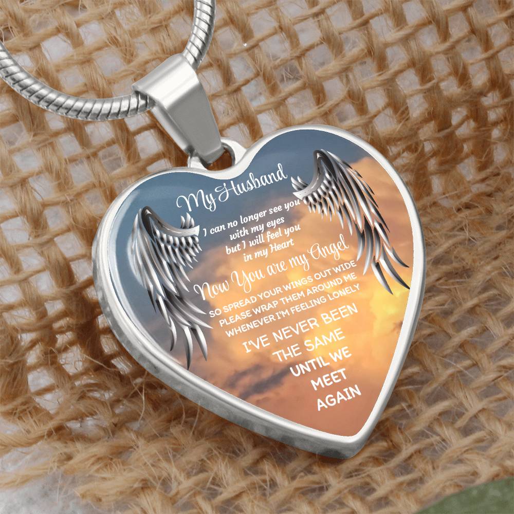 Luxury Heart pendant Necklace my Husband now you are my Angel