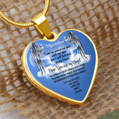 Luxury Heart pendant Necklace My Husband now you are my Angel