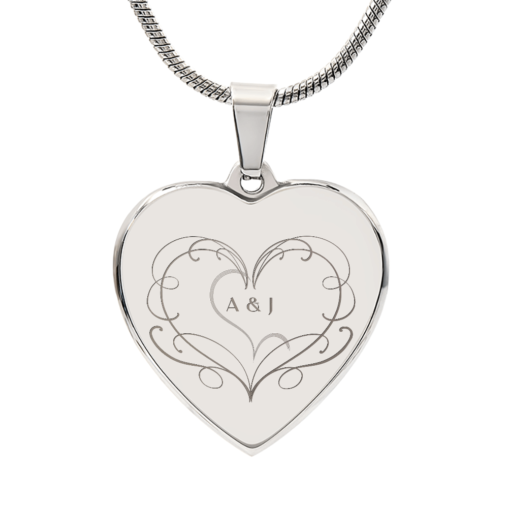 Engraved Heart Necklace Couple