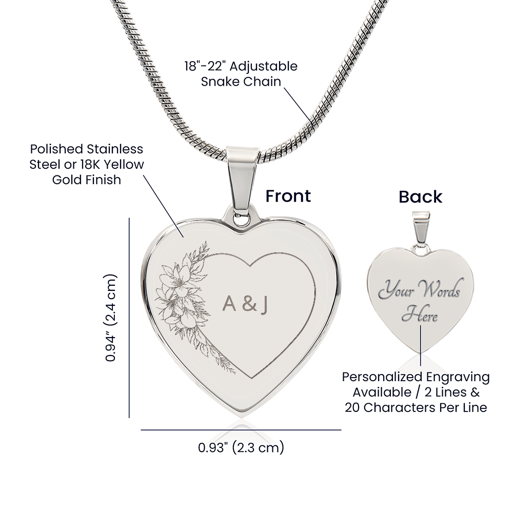 Engraved Heart Necklace Couple