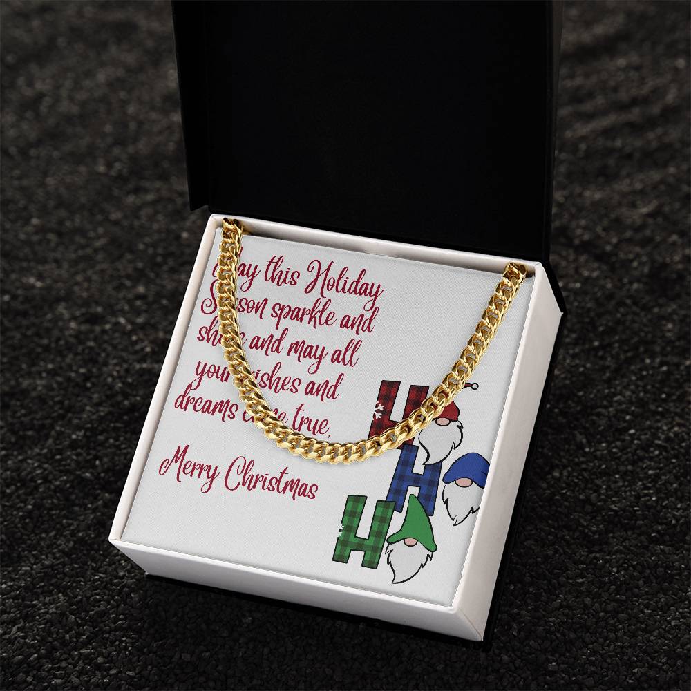 Necklace Chain with Merry Christmas Card, Holiday Jewelry Gift, Festive Season Pendant