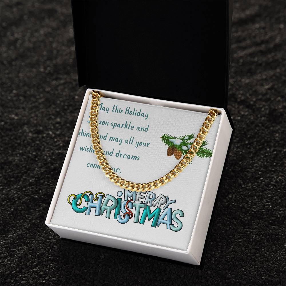 Necklace Chain with Merry Christmas Card, Holiday Jewelry Gift, Festive Season Pendant, Ch