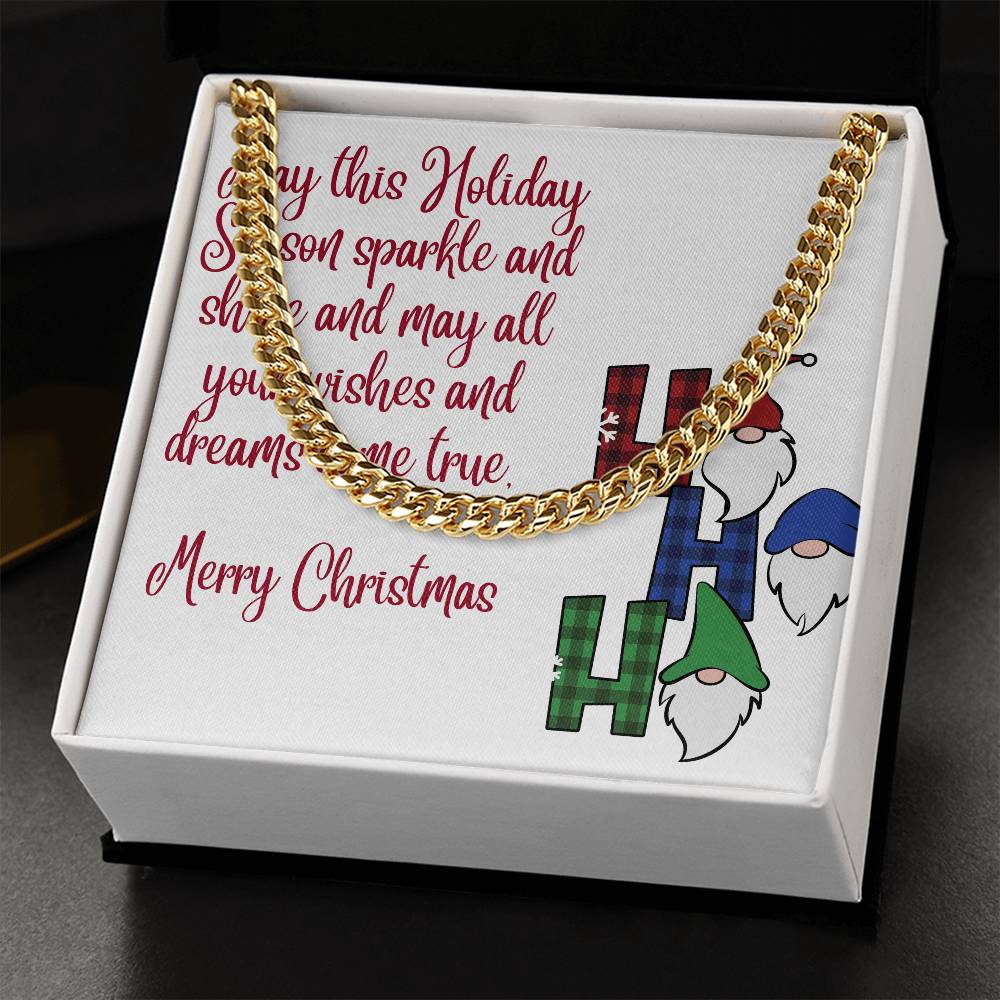 Necklace Chain with Merry Christmas Card, Holiday Jewelry Gift, Festive Season Pendant