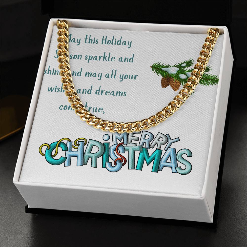 Necklace Chain with Merry Christmas Card, Holiday Jewelry Gift, Festive Season Pendant, Ch