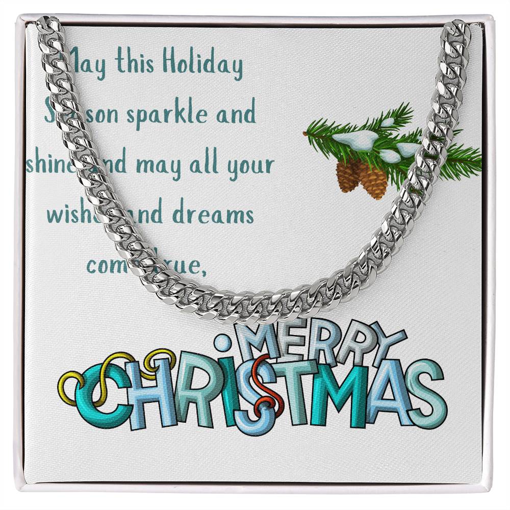 Necklace Chain with Merry Christmas Card, Holiday Jewelry Gift, Festive Season Pendant, Ch