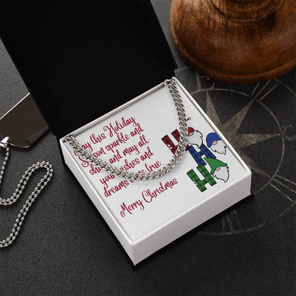 Necklace Chain with Merry Christmas Card, Holiday Jewelry Gift, Festive Season Pendant